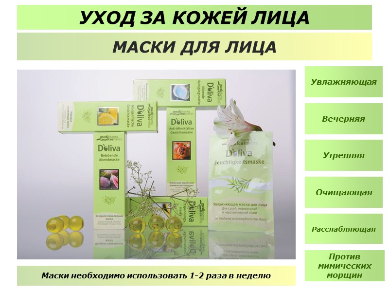 Вечерняя   Увлажняющая  Маски необходимо использовать 1-2 раза в неделю УХОД ЗА